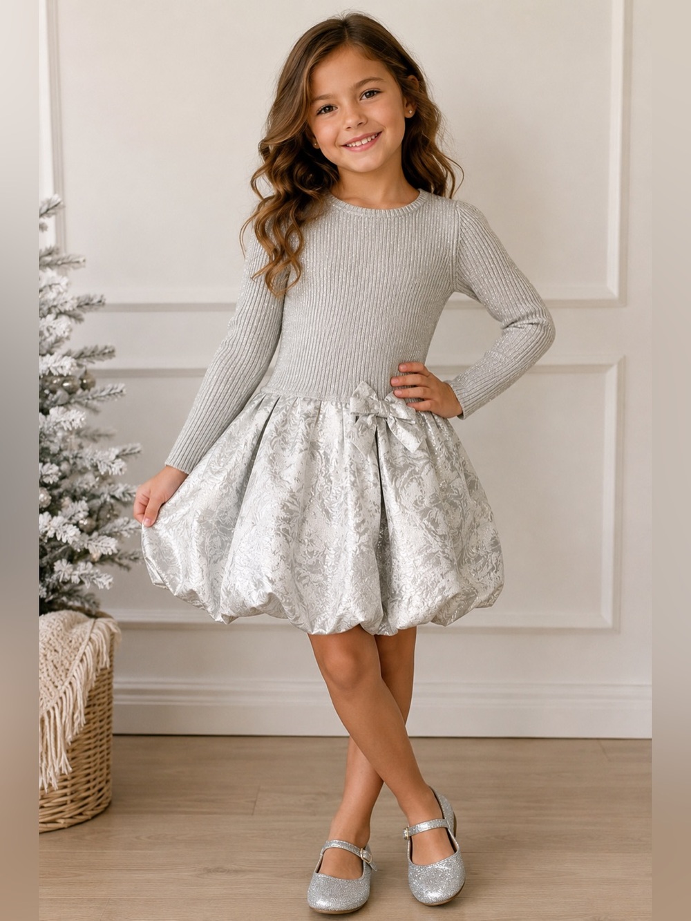 Heirlooms by Polly Flinders Girls Silver Metallic Holiday Party Dress Size 7
